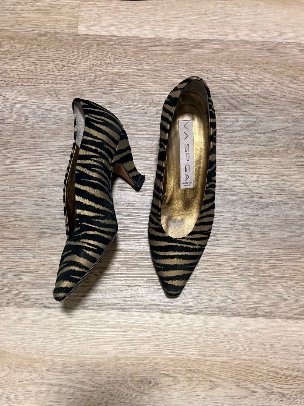Via Spiga #Tiger Stripe Pointy-Toe Kitten Heel Pumps 5B #Retro #animal #autumn